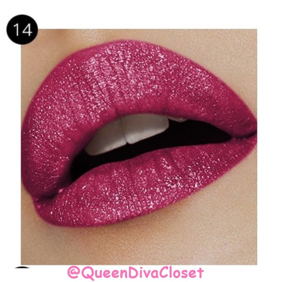 Lux Matte Magenta Dark Pink #14 Lasting Glitter Gloss Liquid Lipstick Tint - Picture 5 of 6